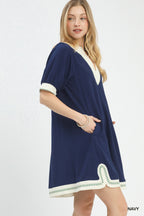 Contrast Trim Linen Mini Dress -