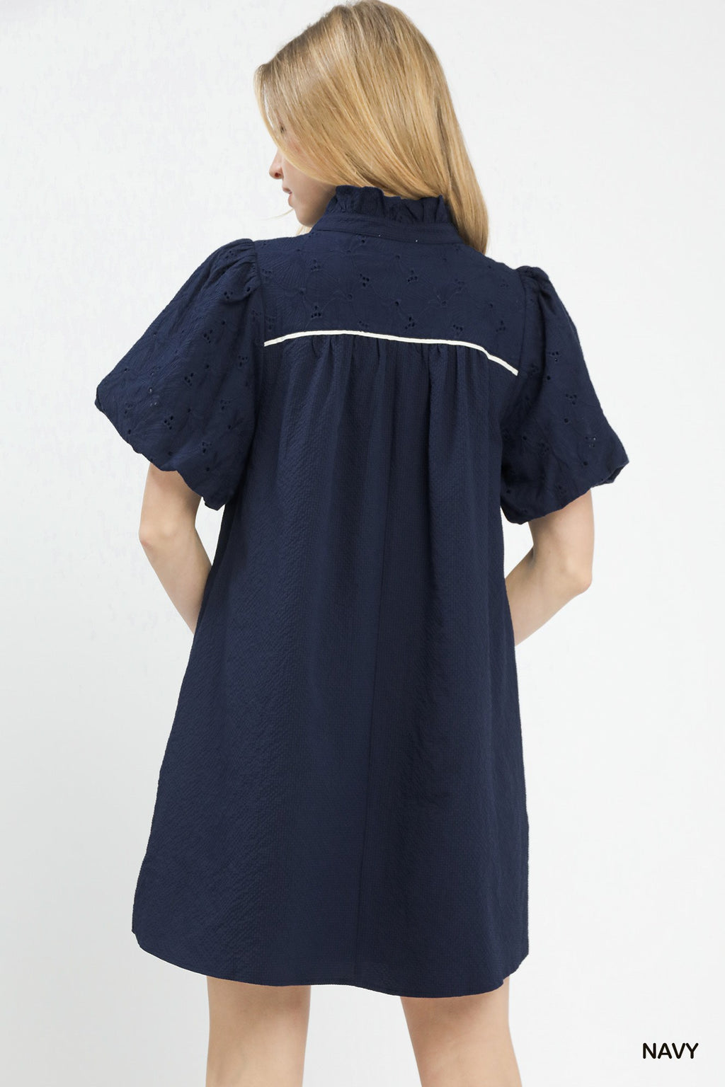 Textured Puff Sleeve Mini Dress -