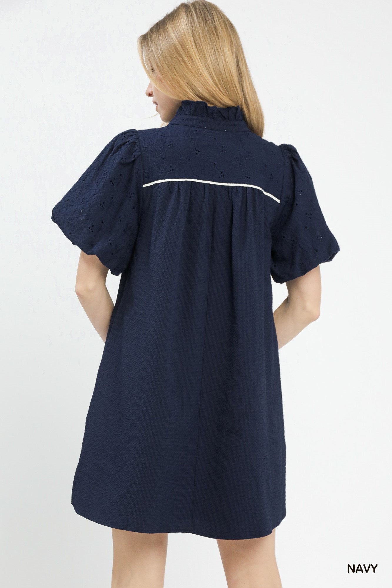 Textured Puff Sleeve Mini Dress -