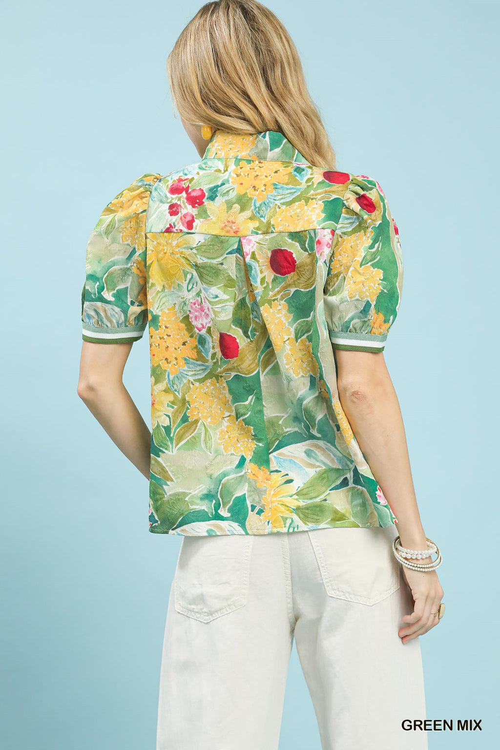 Bloomscape Jacquard Split Neck Blouse -