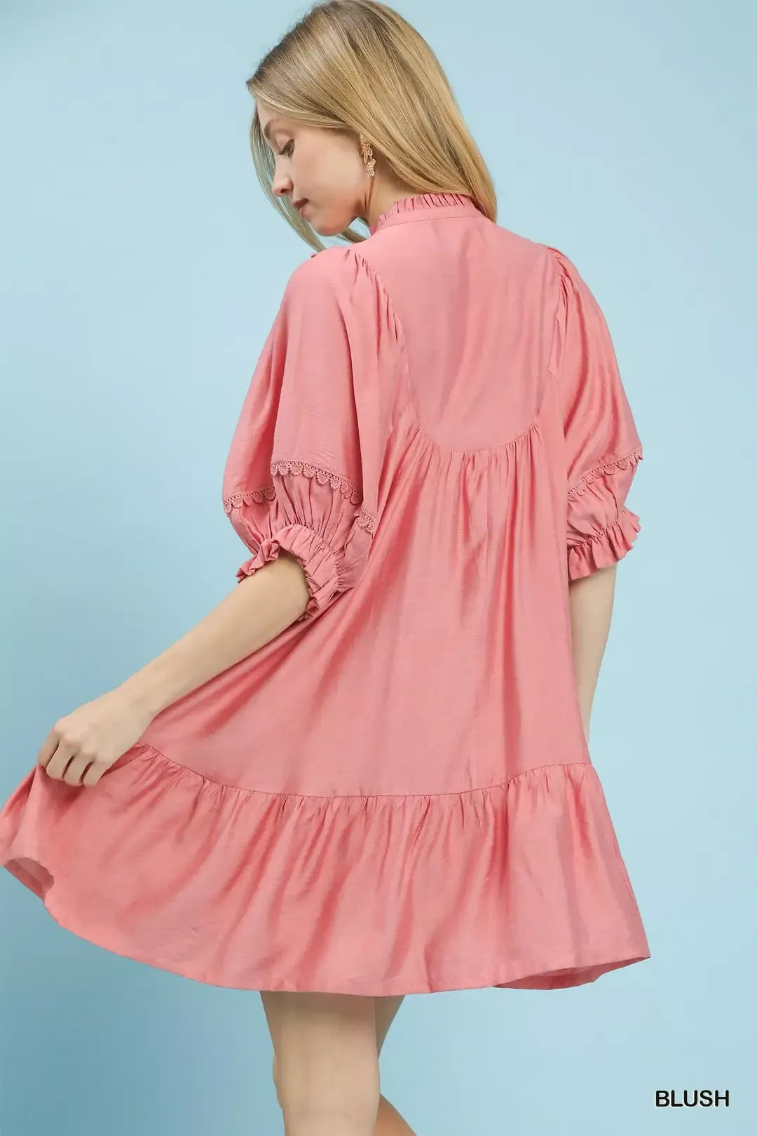 Smocked Bib Ruffle Hem Mini Dress -