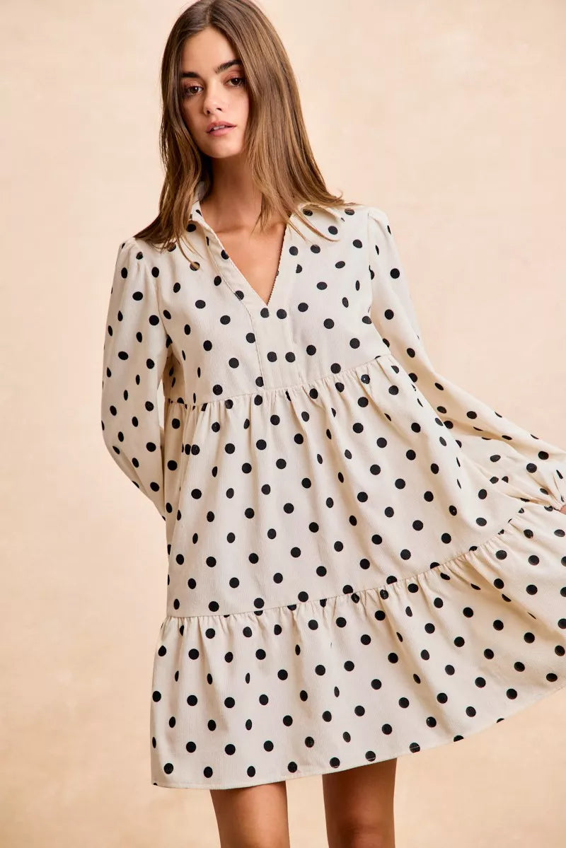 Polka Dot Corduroy Mini Dress -