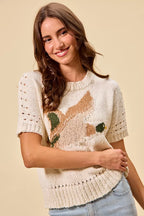 Duck Pattern Short Sleeve Sweater -