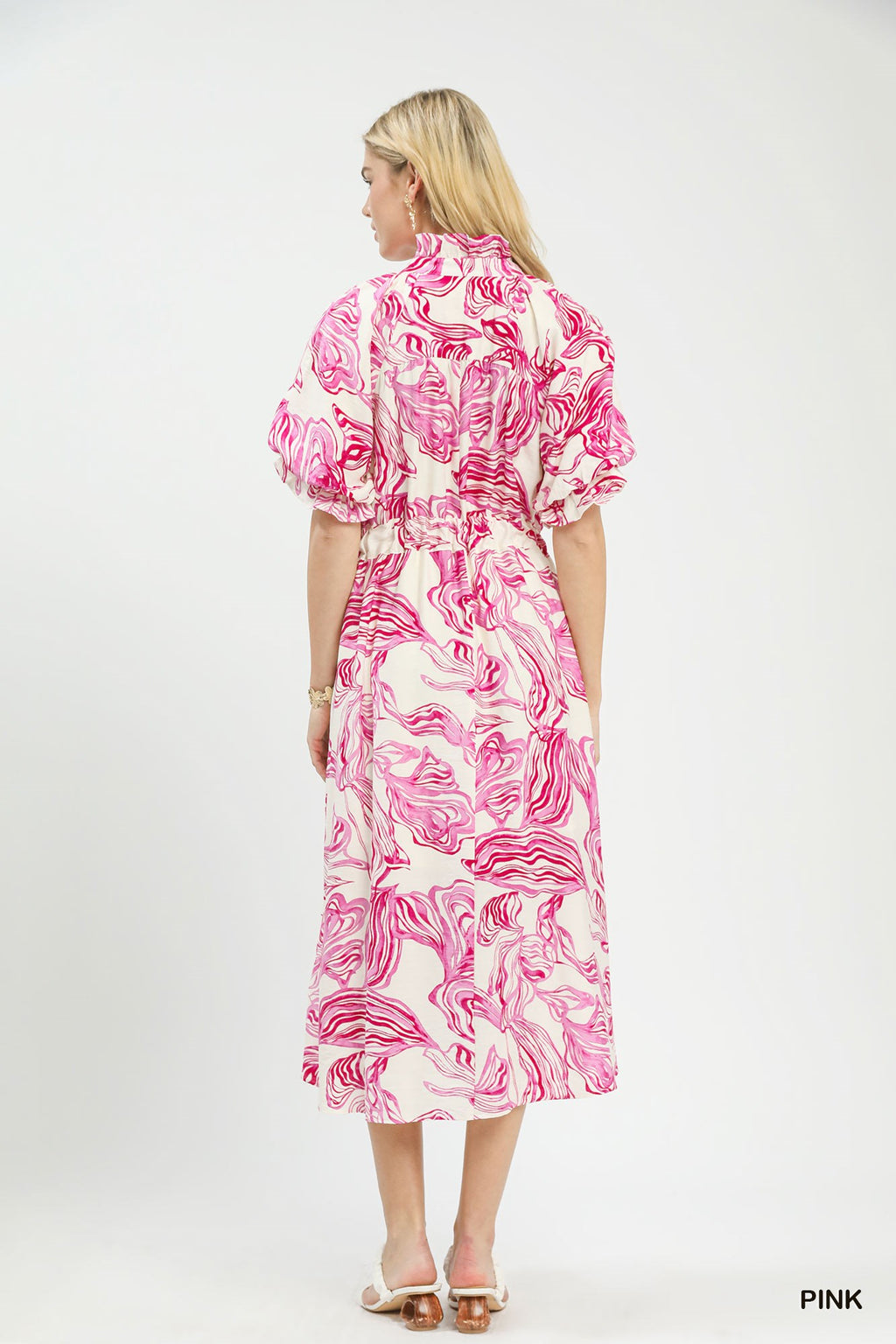Abstract Print Tie Waist Midi Dress -