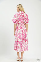 Abstract Print Tie Waist Midi Dress -