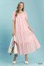 Textured Tiered Puff Sleeve Dress - BLUSH