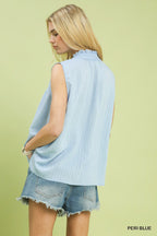 Textured Sleeveless Split Neck Top -
