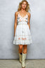 Embroidered Tassel Smocked Mini Dress - IVORY