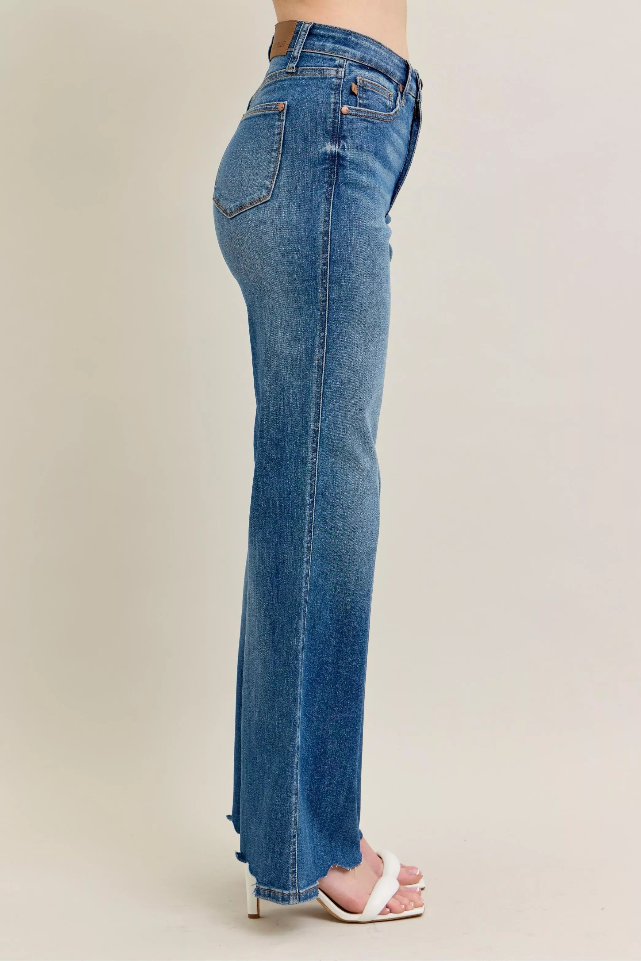 Tummy Control Wide Leg Frayed HemJeans -