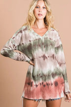Brushed Tie Dye V Neck Top -