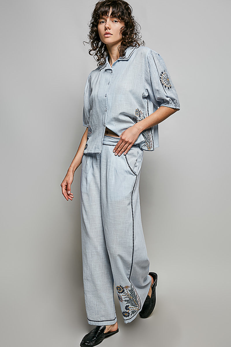Embroidered Floral Button Down Shirt Secondary image