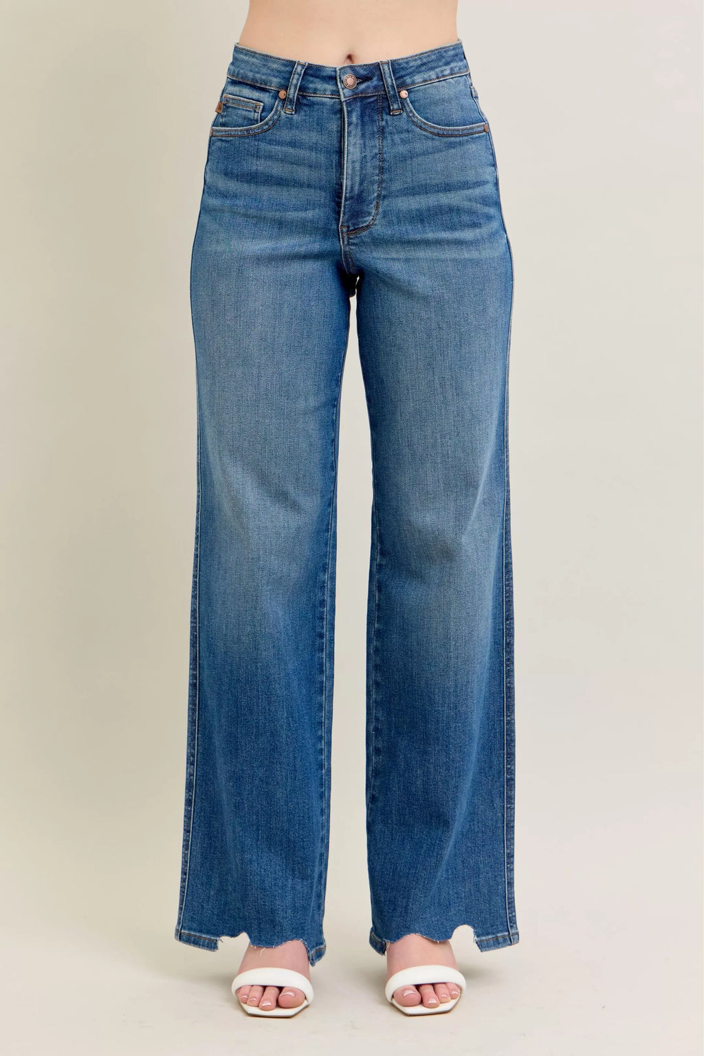 Tummy Control Wide Leg Frayed HemJeans -