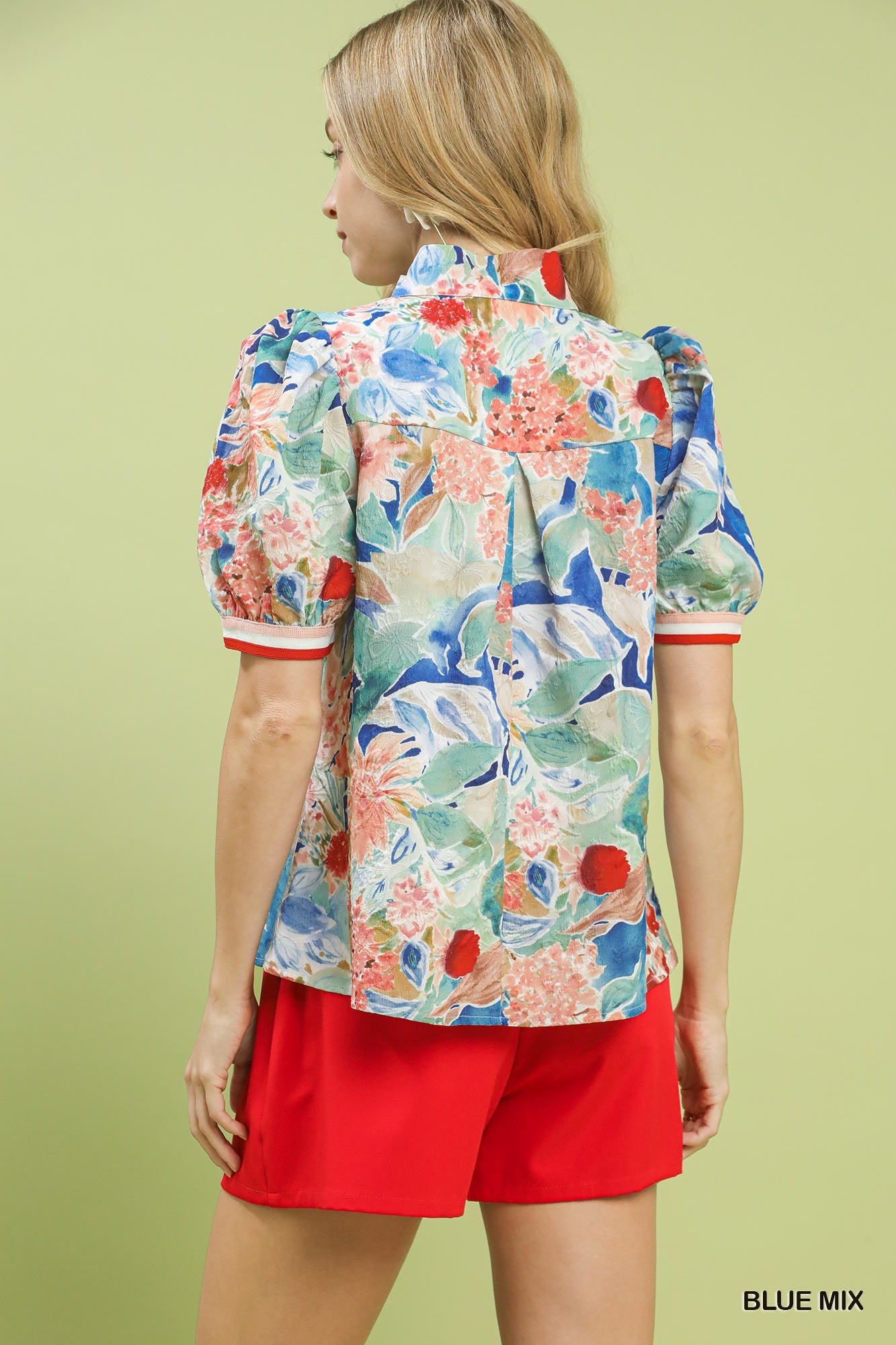 Bloomscape Jacquard Split Neck Blouse -