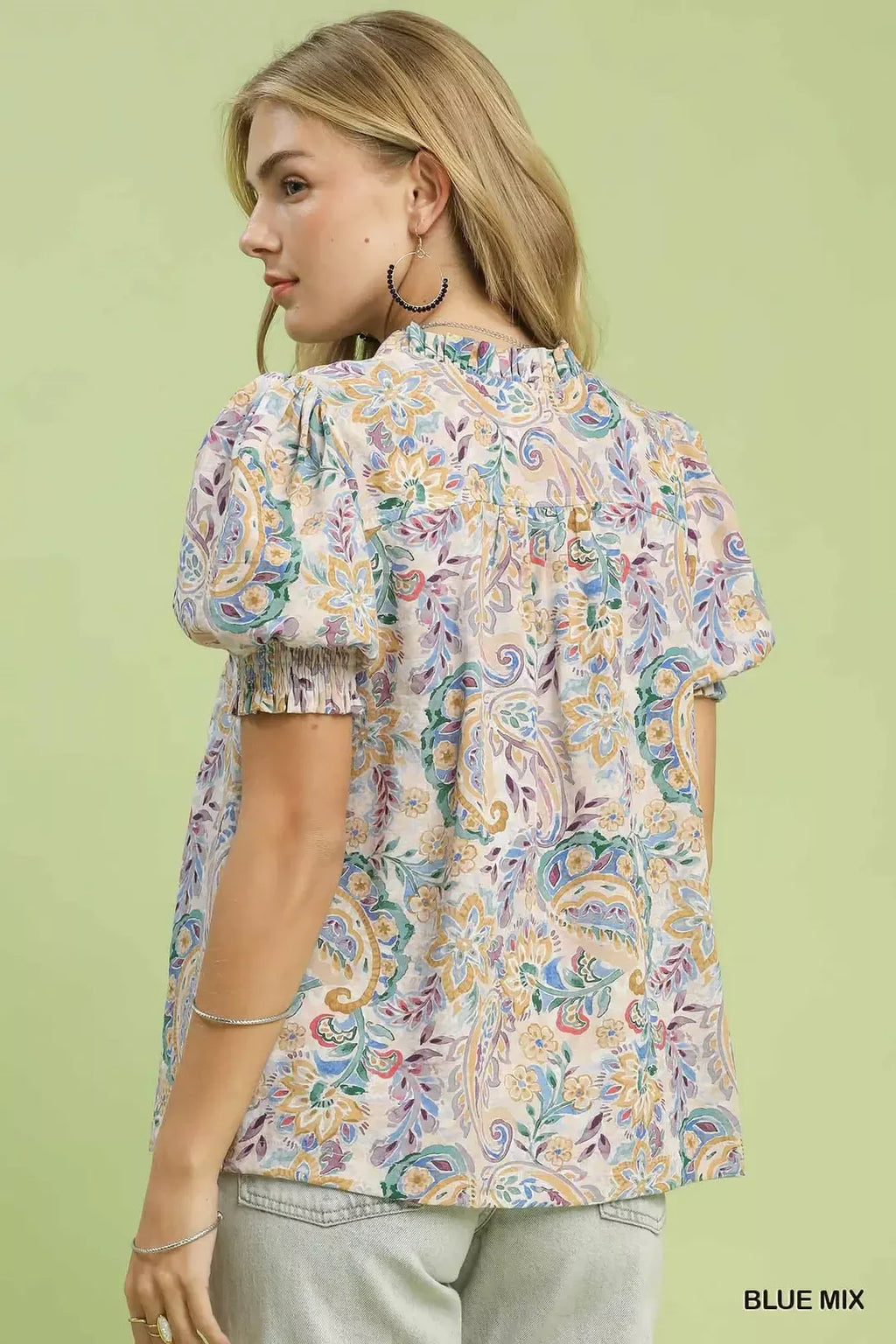 Paisley Floral Puff Sleeve Blouse -