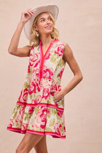 Floral Contrast Tiered Ruffle Mini Dress -