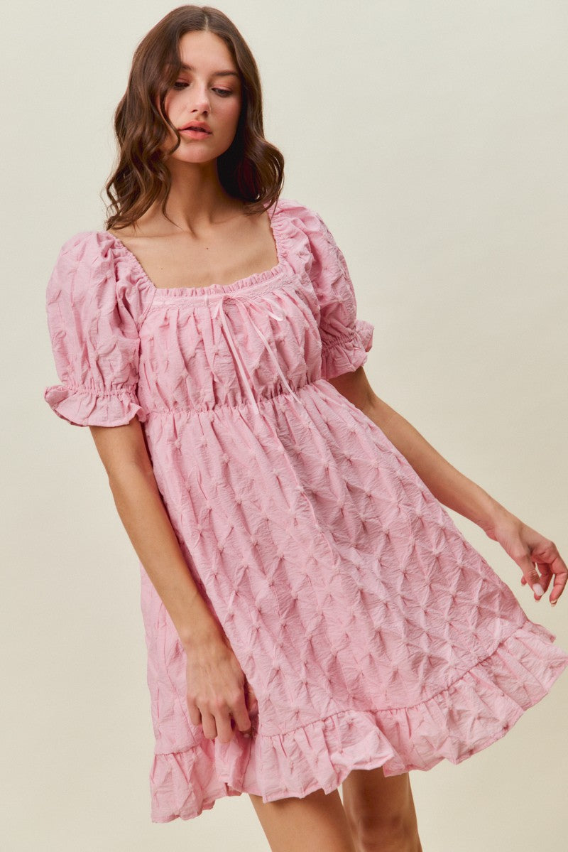 Ruched Textured Mini Dress -