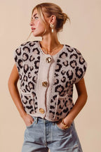 Leopard Metal Button Sweater Vest - LEOPARD