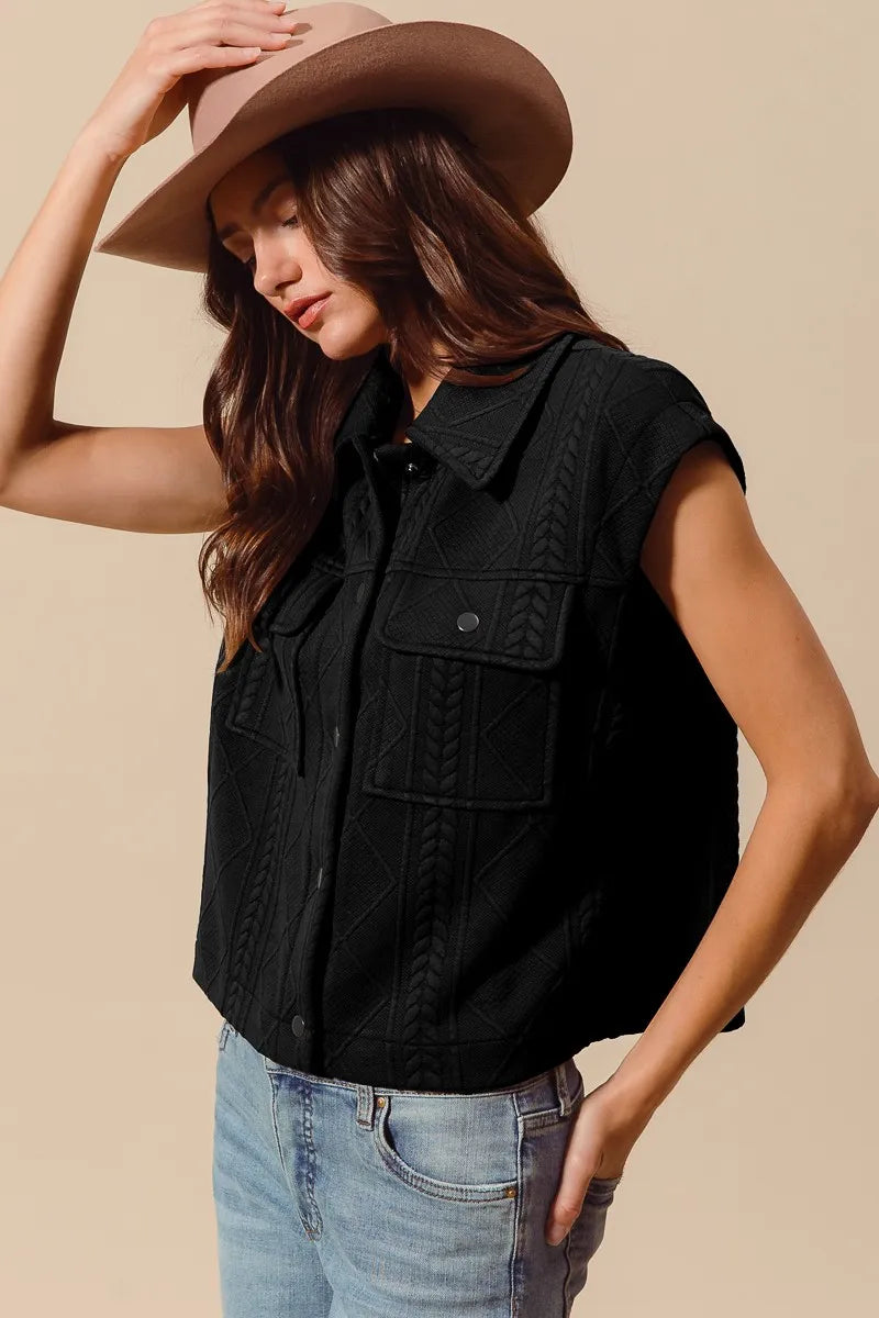 Cable Quilted Button Up Knit Vest -