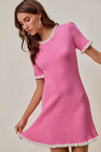 Contrast Ruffle Trim Knit Mini Dress -