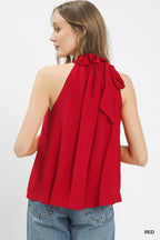 Ruffle Tie Neck Sleeveless Blouse -