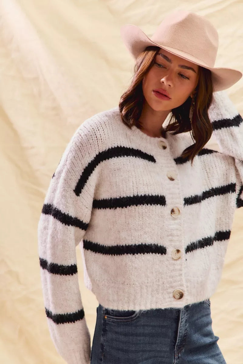 Soft Stripe Button Front Cardigan -