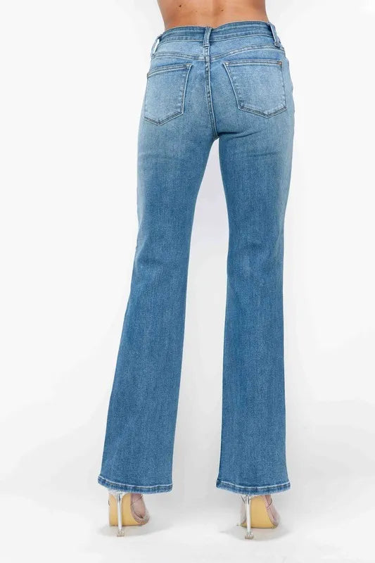 Mid Rise Whisker Wash Bootcut Jeans -