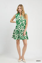 Floral Tiered Sleeveless Mini Dress - GREEN