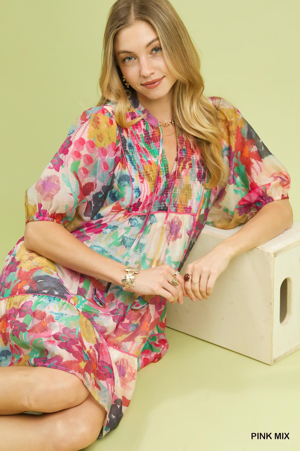 Watercolor Floral Babydoll Dress -