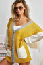 Color Block Button Front Knit Cardigan - MUSTARD IVORY