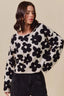 Loose Floral Knit Lightweight Sweater - BLACK OATMEAL