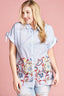 Striped Embroidered Collared Blouse - 1XL