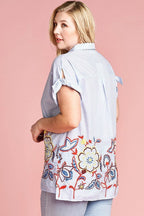 Striped Embroidered Collared Blouse -