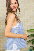 Striped Lace Trim Spaghetti Cami -