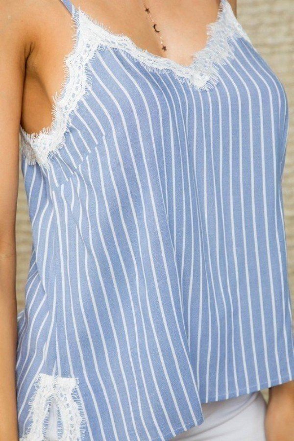 Striped Lace Trim Spaghetti Cami -