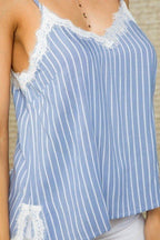 Striped Lace Trim Spaghetti Cami -