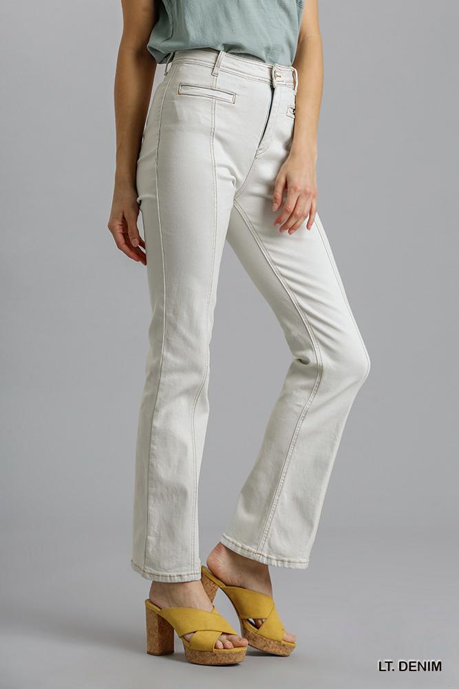 Natural Panel Straight Cut Denim Jeans -