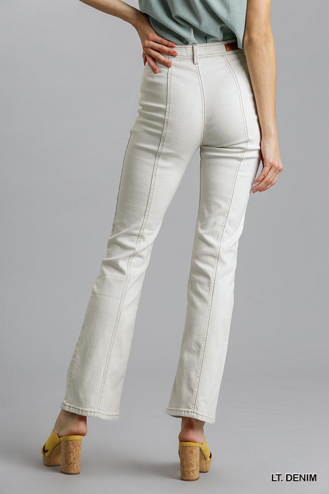 Natural Panel Straight Cut Denim Jeans -