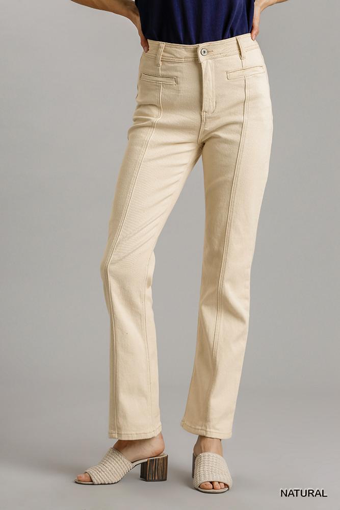 Natural Panel Straight Cut Denim Jeans - Natural