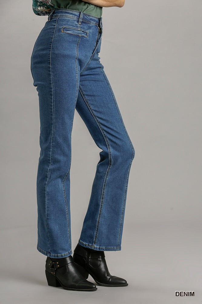 Natural Panel Straight Cut Denim Jeans - Denim