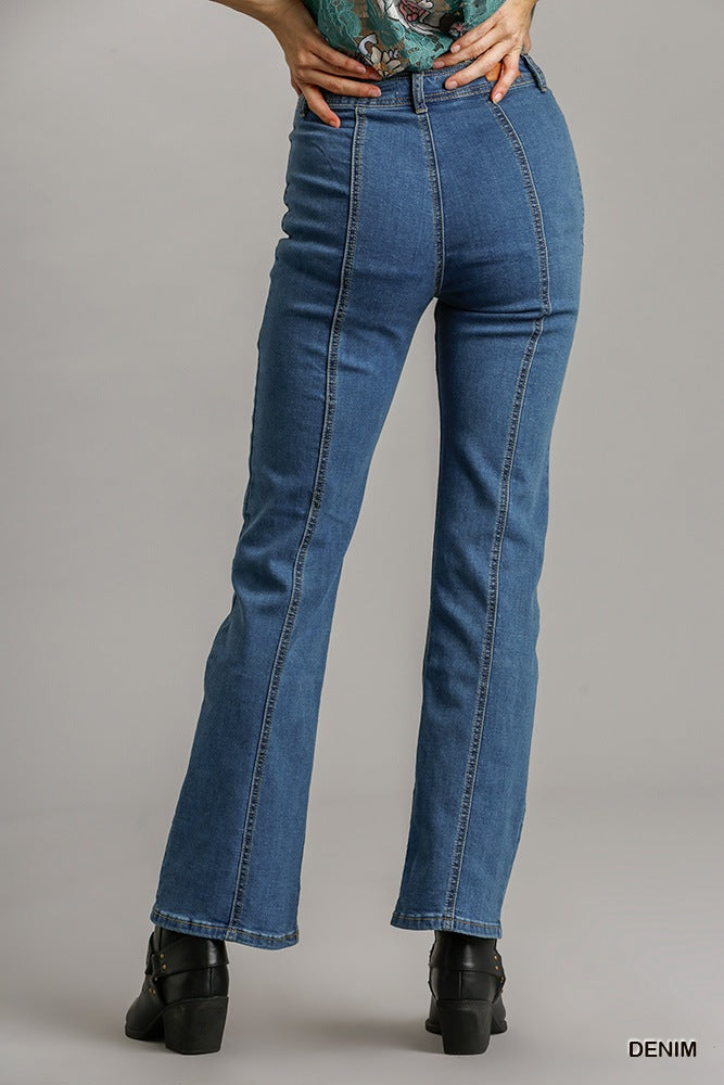 Natural Panel Straight Cut Denim Jeans -