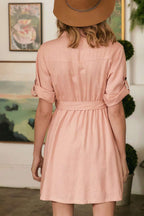 Belted Button Front Shirt Dress -