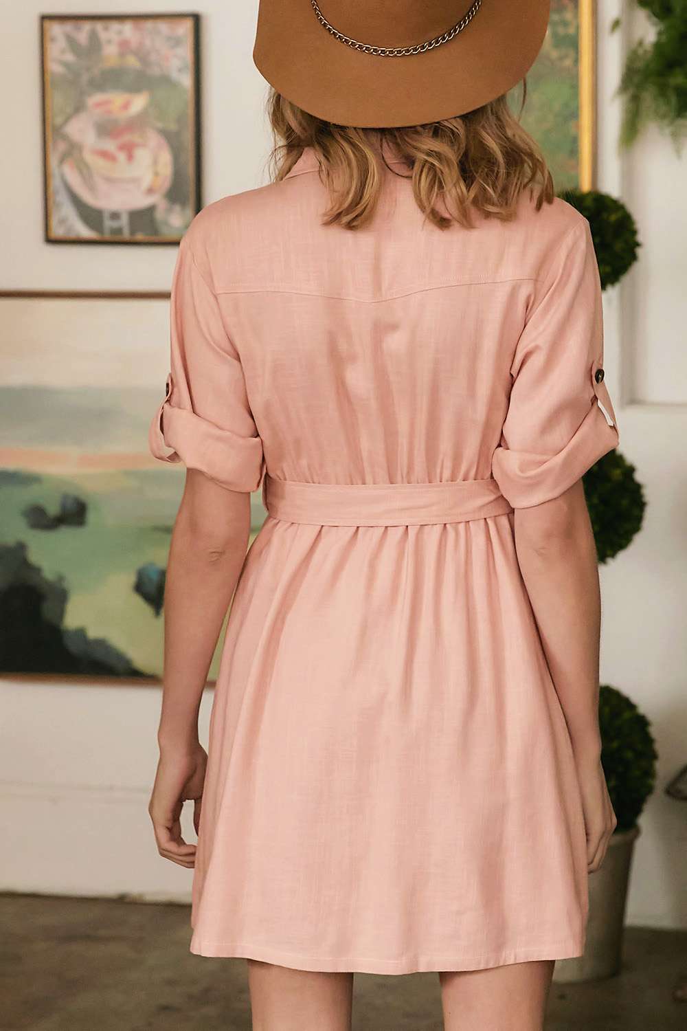 Belted Button Front Shirt Dress -