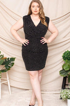 Rhinestone Studded Mesh Mini Dress - 3XL