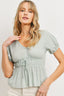 Ribbed Front Tie Peplum Blouse - Mint