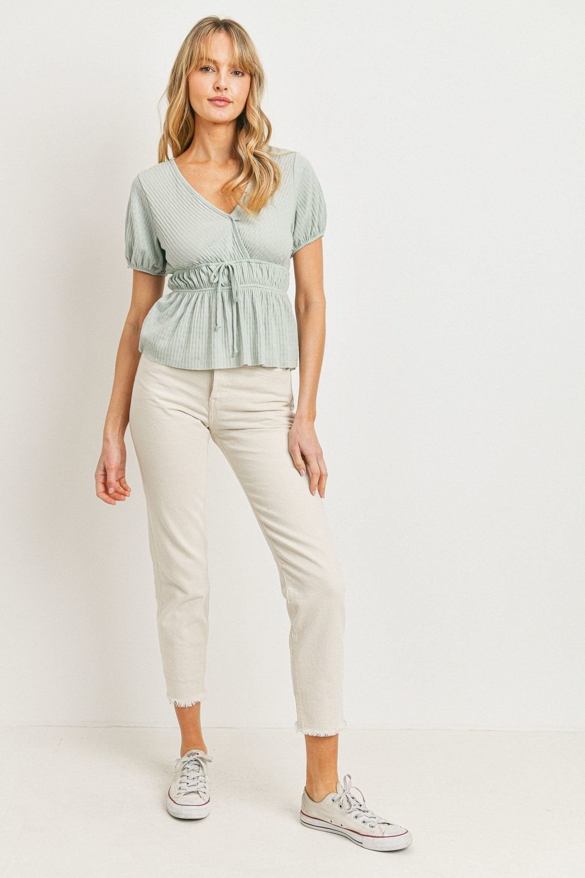 Ribbed Front Tie Peplum Blouse Secondary image