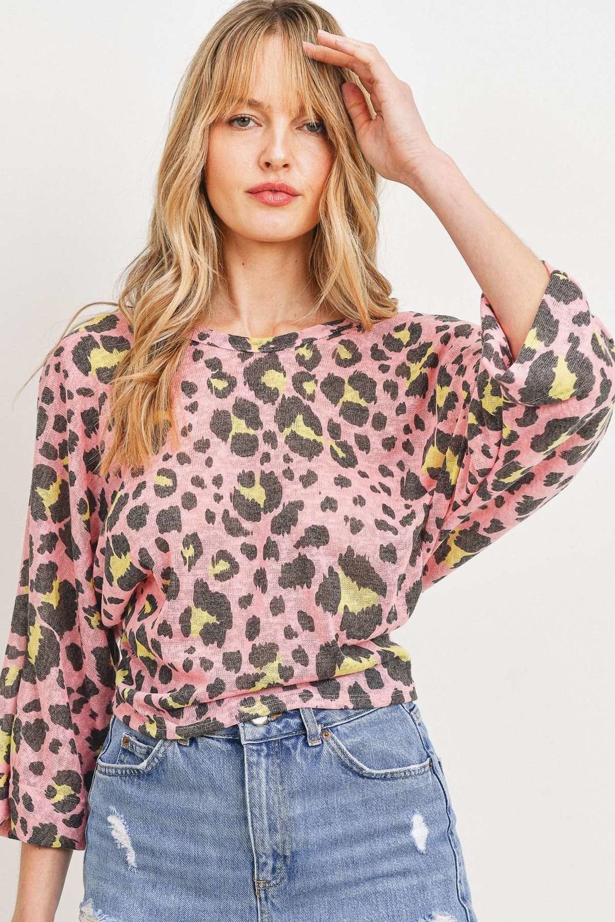 Leopard Back Tie Knit Blouse - L