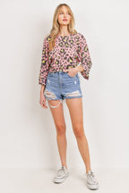 Leopard Back Tie Knit Blouse -