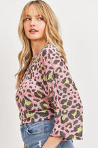 Leopard Back Tie Knit Blouse -