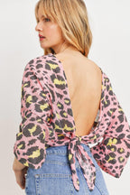 Leopard Back Tie Knit Blouse -
