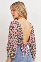 Leopard Back Tie Knit Blouse -